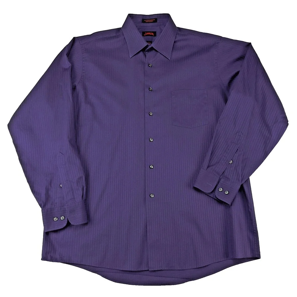 J Garcia‎ Mens Large Purple Tonal Stripe Long Sleeve Wrinkle Free Dress Shirt